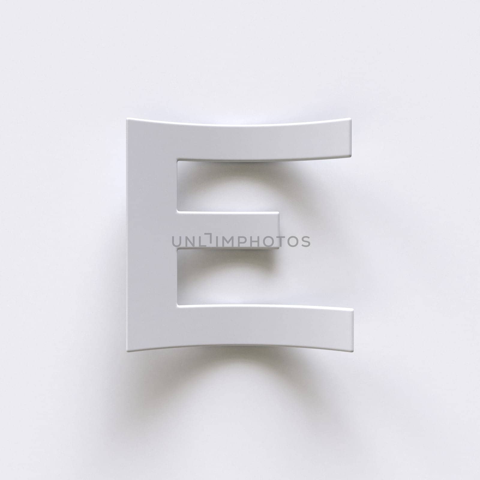 Bent paper font with long shadows  Letter E 3D render illustration isolated on gray background