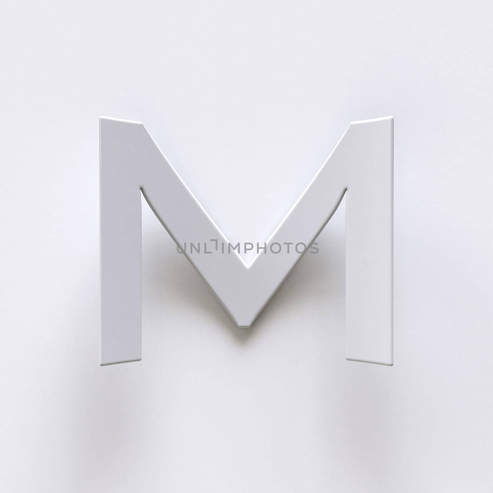 Bent paper font with long shadows  Letter M 3D render illustration isolated on gray background