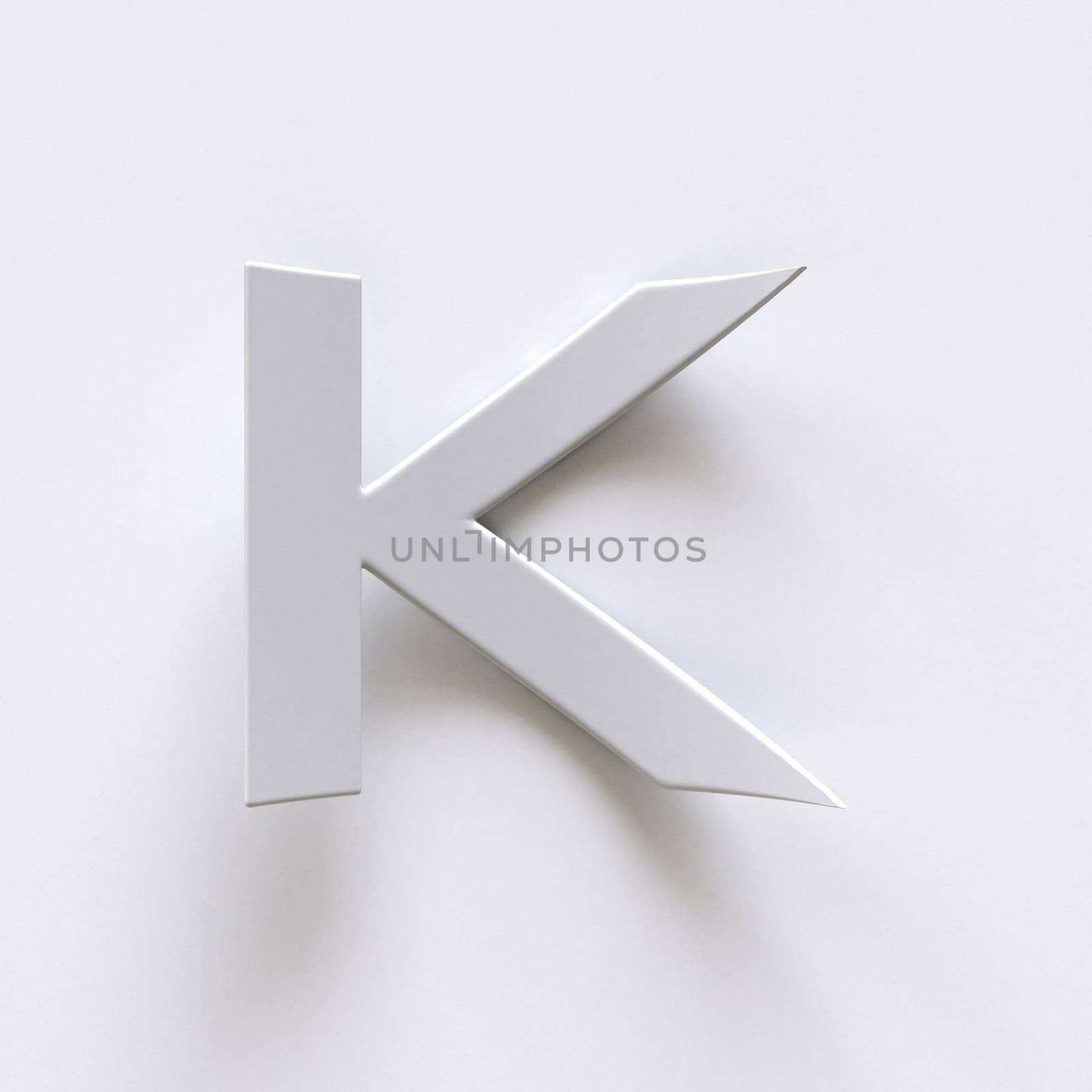 Bent paper font with long shadows  Letter K 3D render illustration isolated on gray background