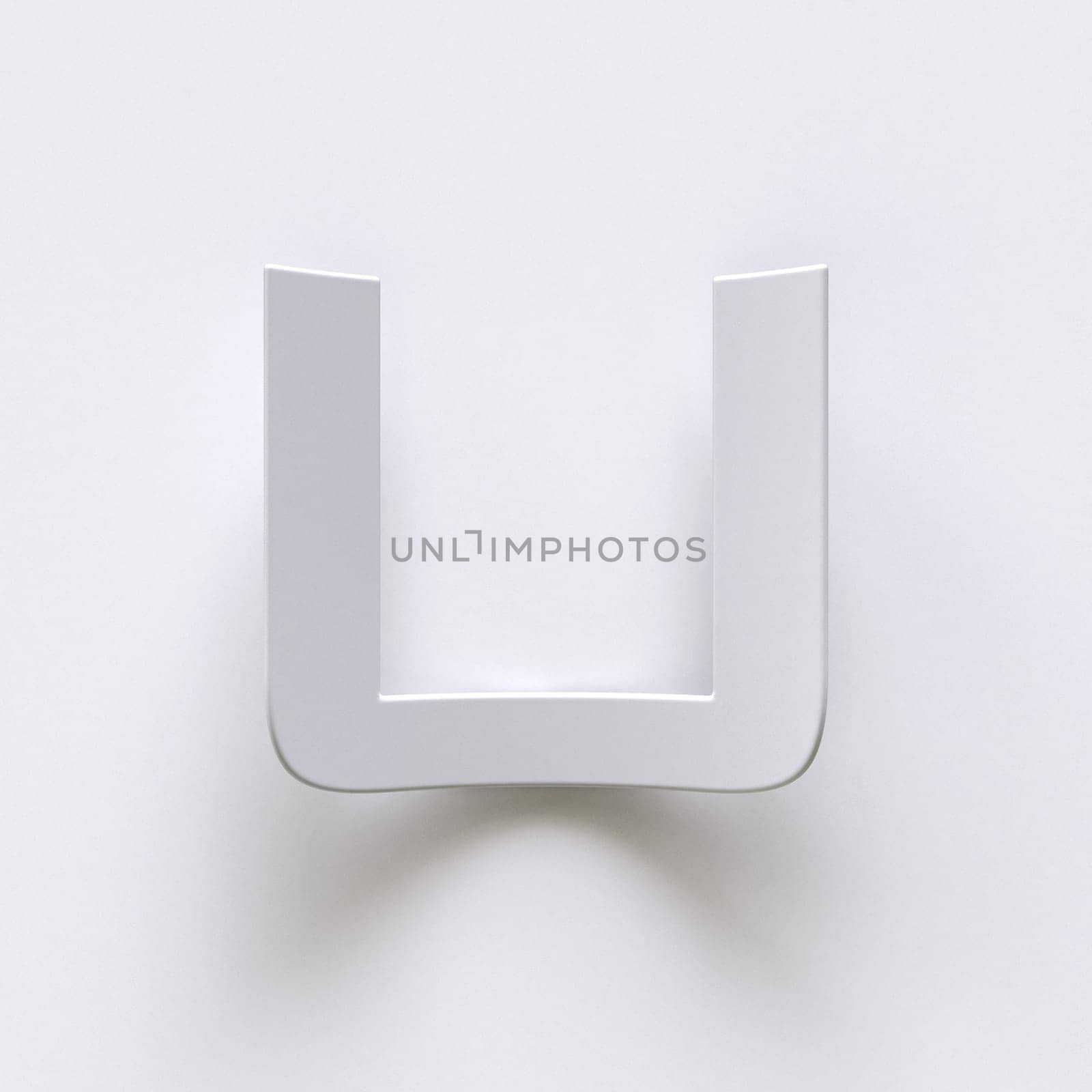 Bent paper font with long shadows  Letter U 3D render illustration isolated on gray background