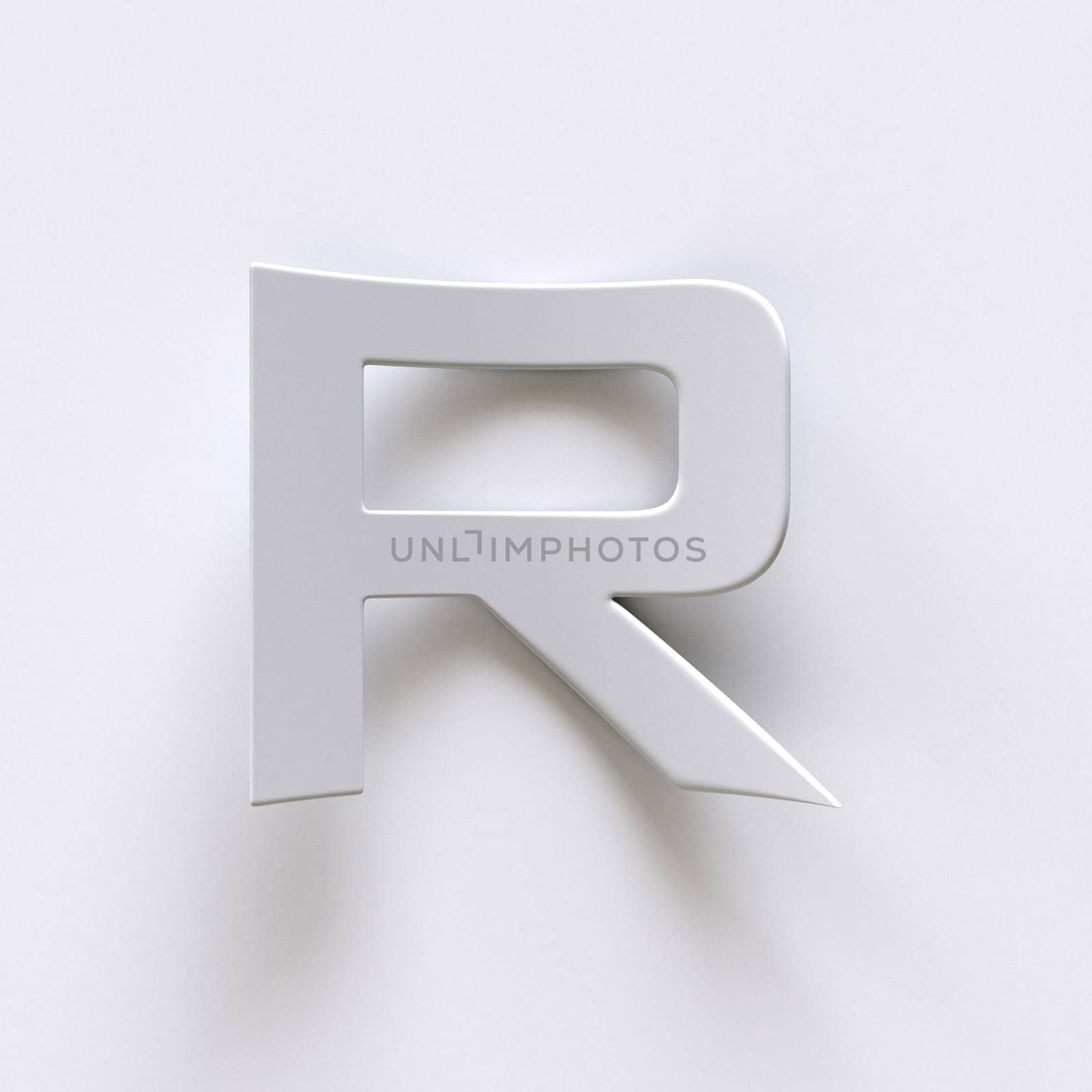 Bent paper font with long shadows  Letter R 3D render illustration isolated on gray background