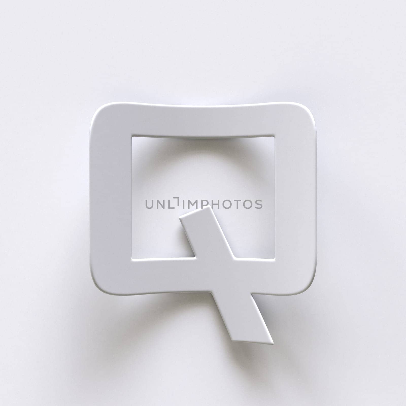 Bent paper font with long shadows  Letter Q 3D render illustration isolated on gray background