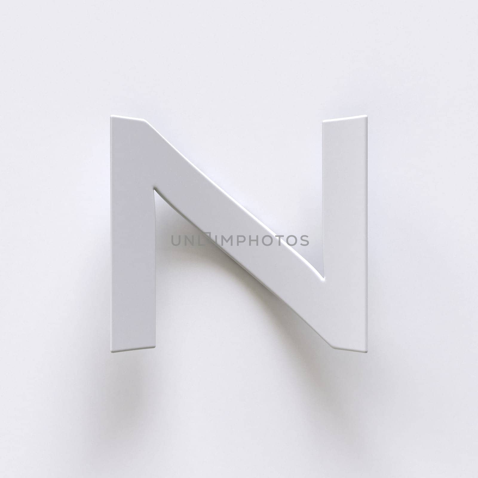 Bent paper font with long shadows  Letter N 3D render illustration isolated on gray background