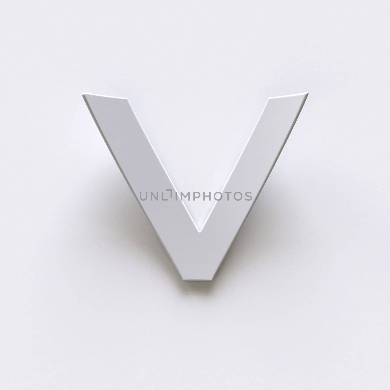 Bent paper font with long shadows  Letter V 3D render illustration isolated on gray background