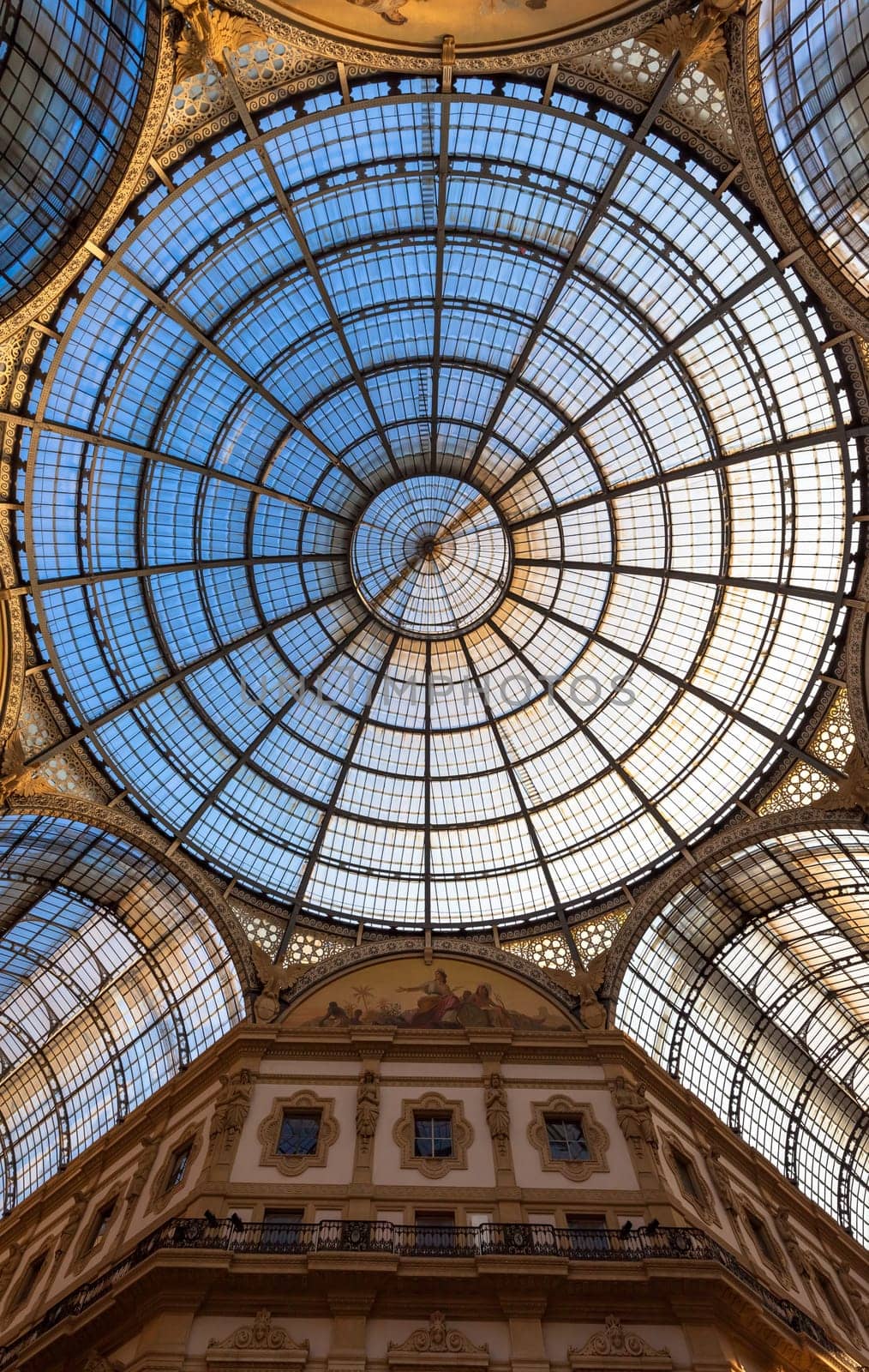 MILAN, ITALY - CIRCA AUGUST 2020: Architecture in Milan fashion Gallery, Italy. Dome roof architectural detail.