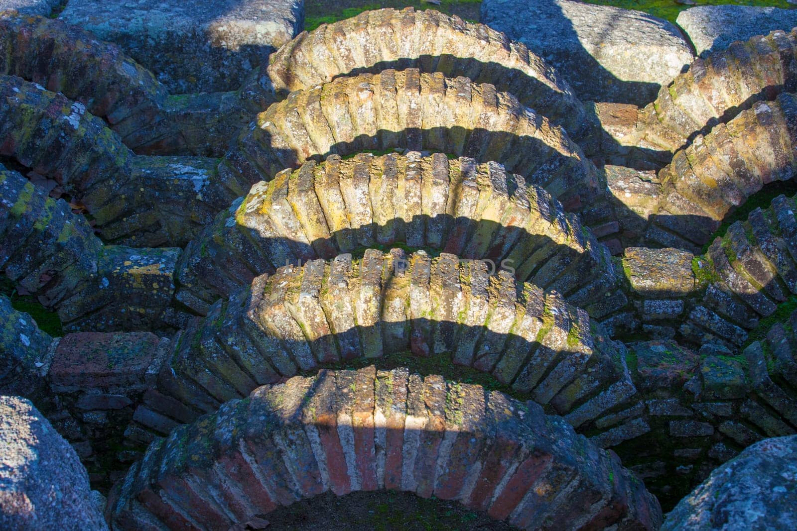 Merida, Spain - Dec 12th, 2020: Amphitheatre House baths or thermae. Merida. Extremadura, Spain