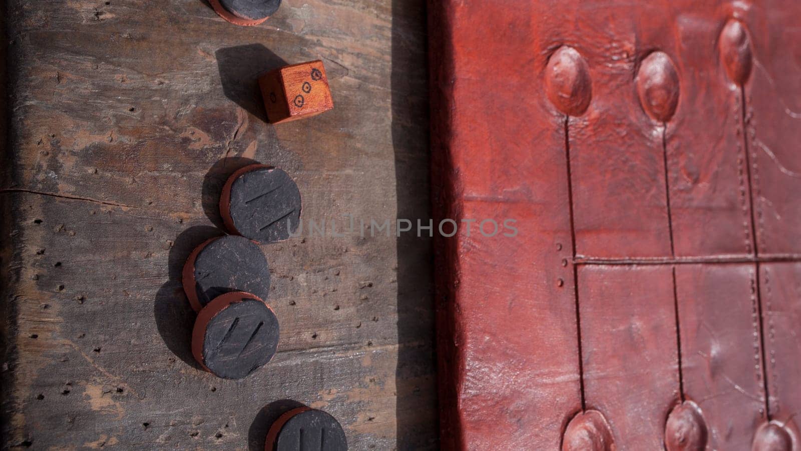 Reconstruction of greek and roman board game Pente Grammai. Private recreational activity of ancient romans