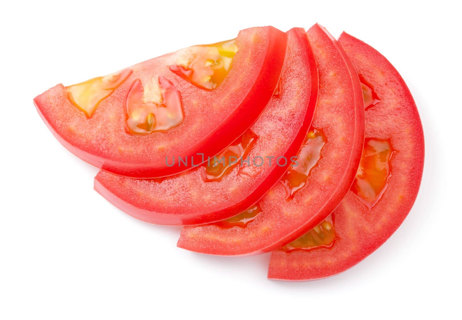 Sliced tomato isolated on white background. Top view