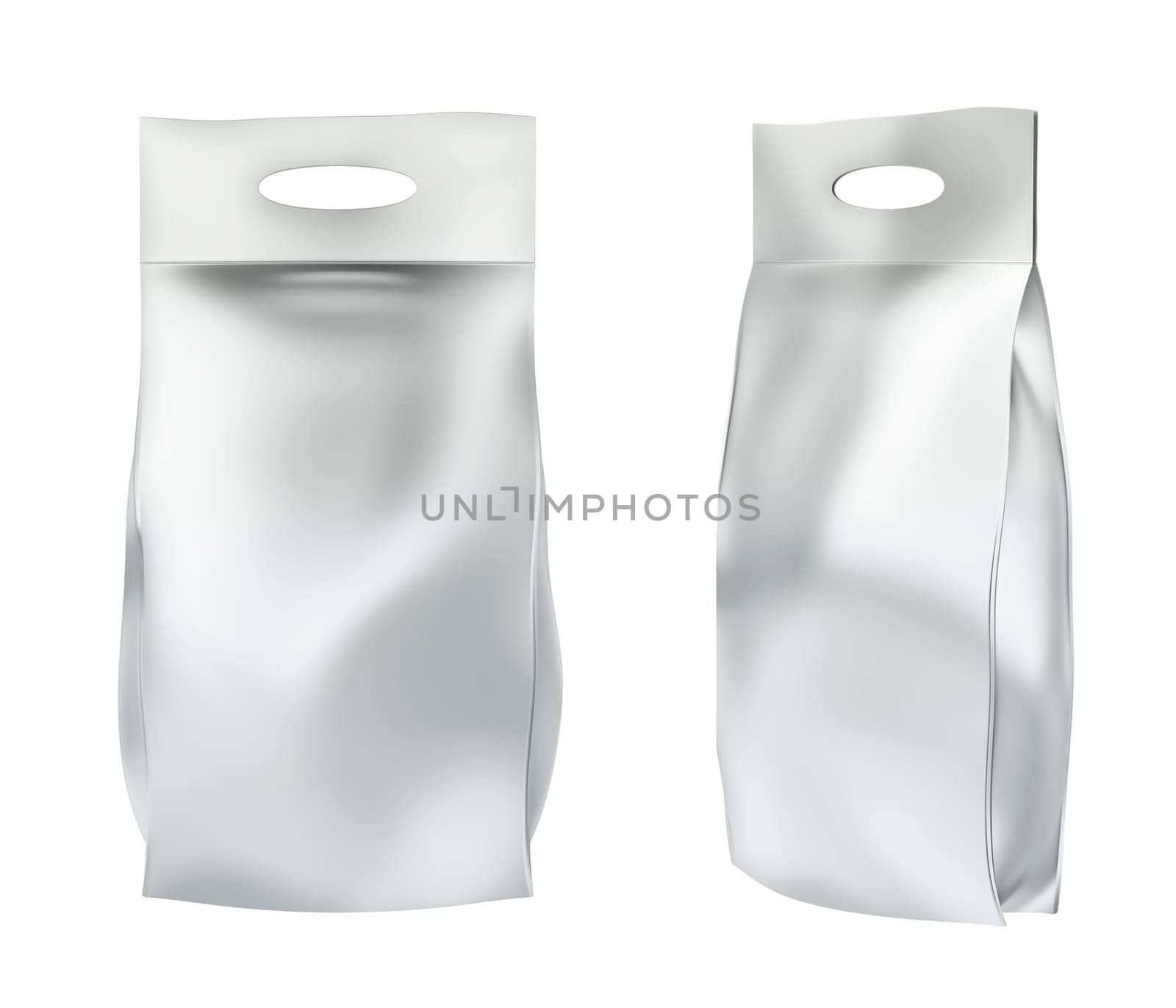 Front and side view of silver washing powder bag