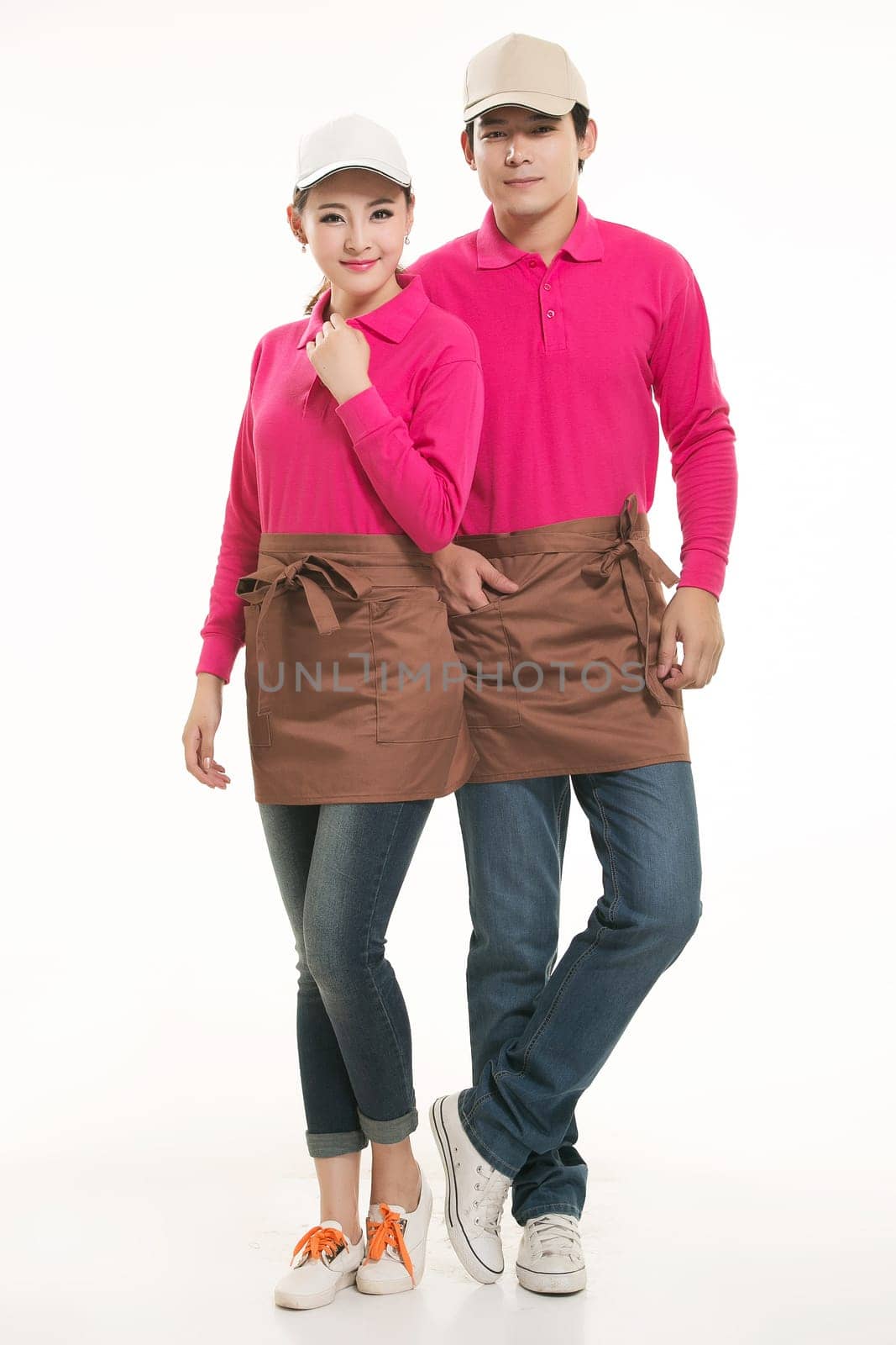 Wear clothing occupation Chinese waiters in white background