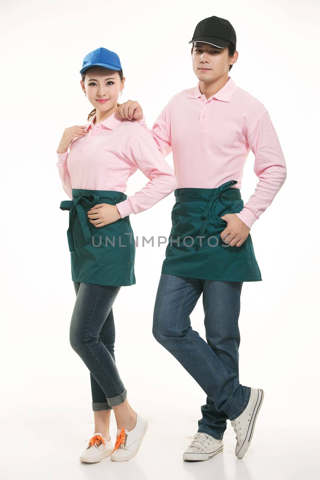 Wear clothing occupation Chinese waiters in white background