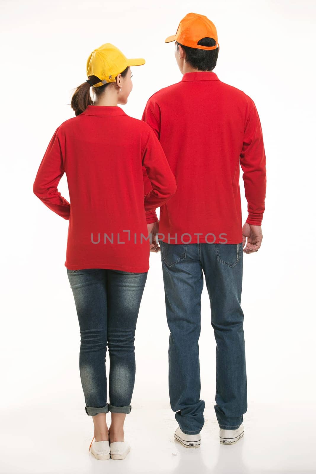 Wear clothing occupation Chinese waiters in white background