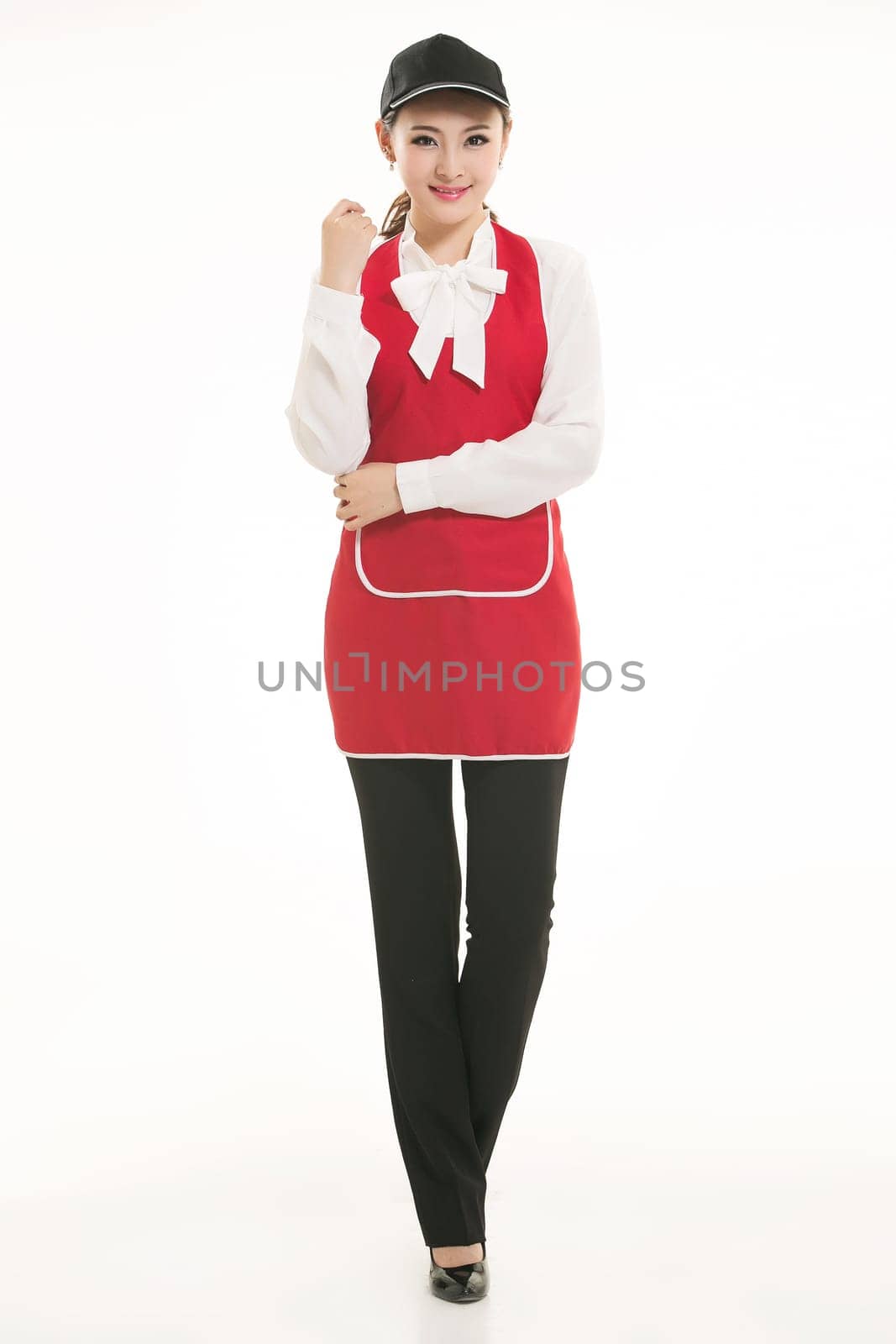 Wear clothing occupation Chinese waiters in white background