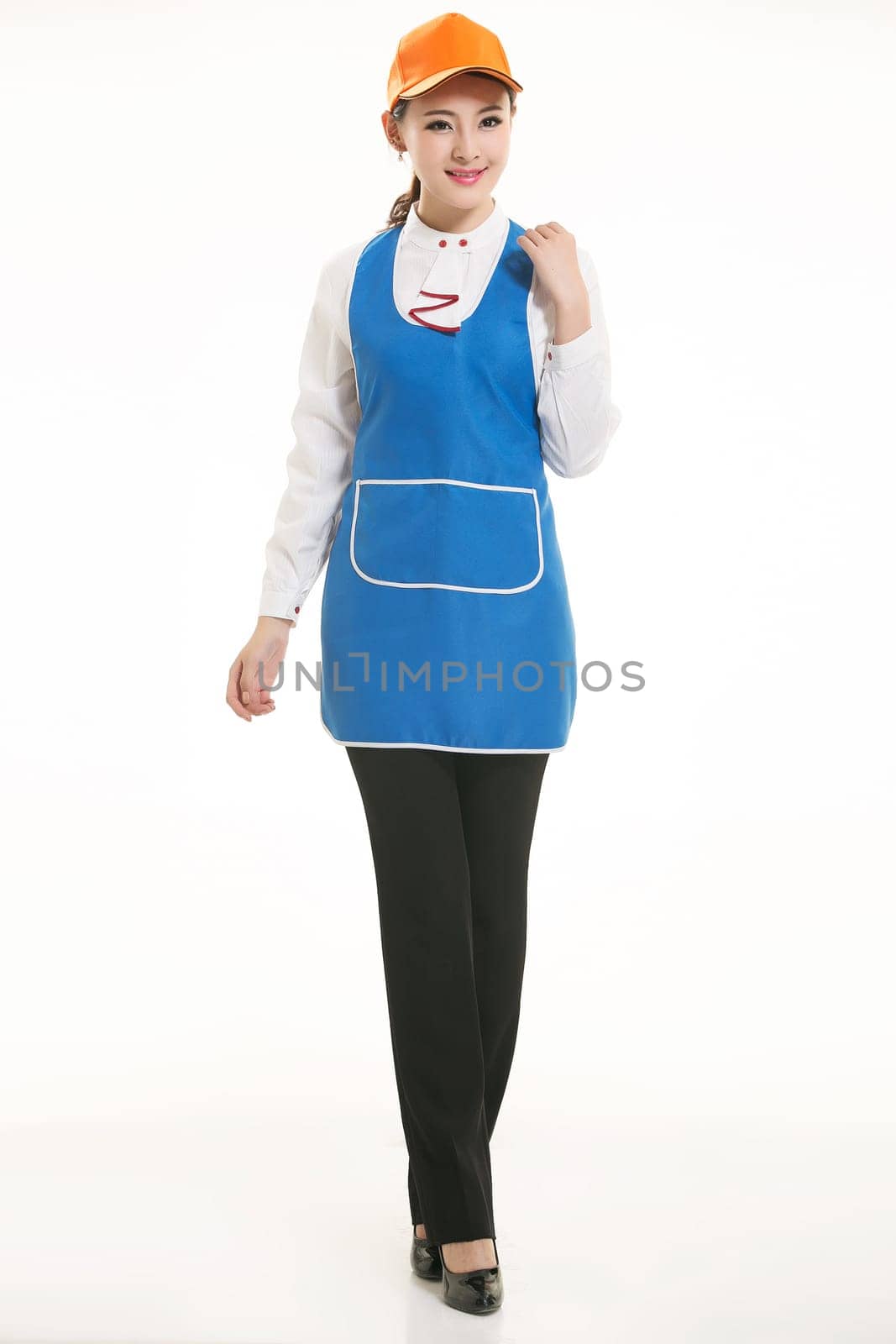 Wear clothing occupation Chinese waiters in white background