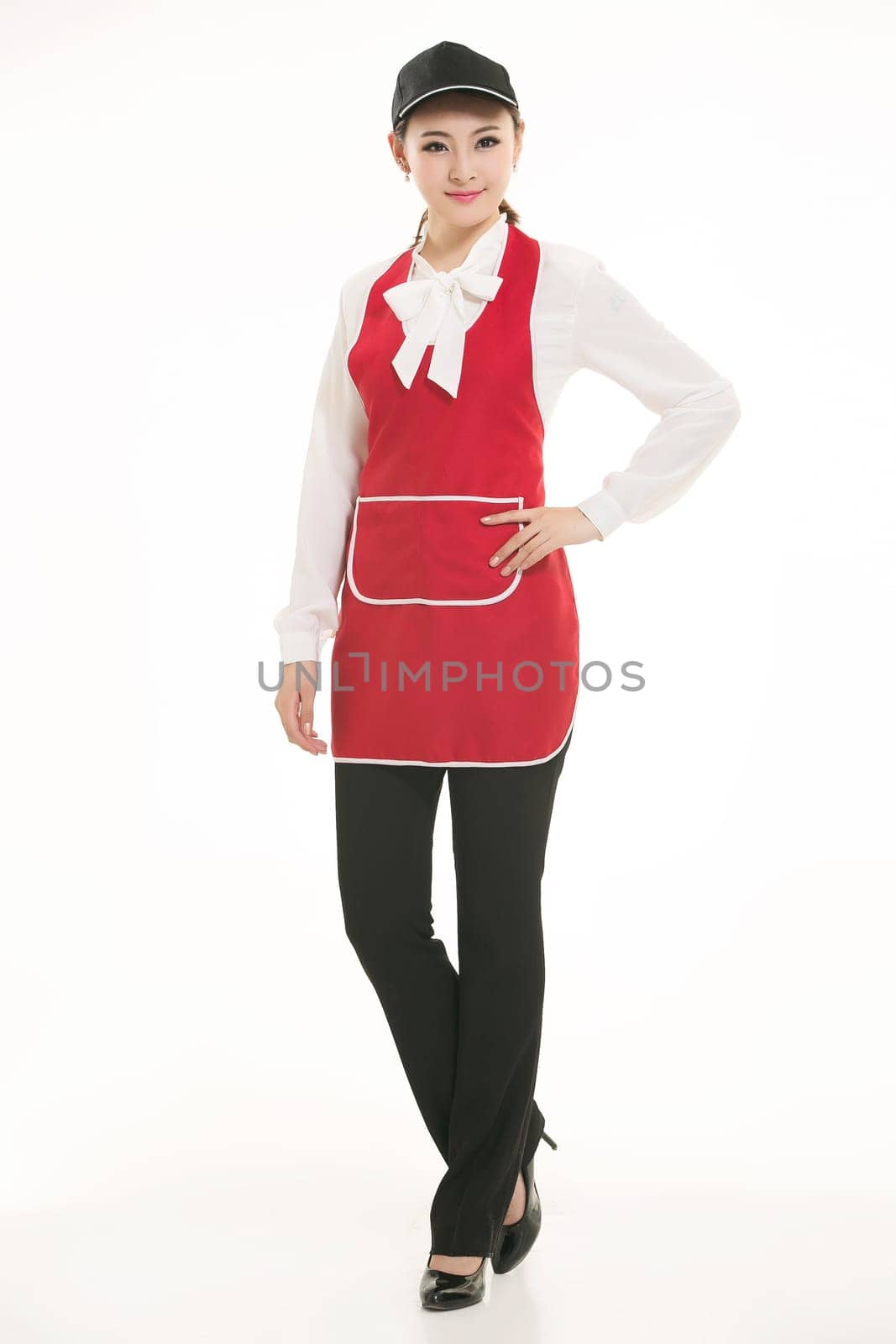 Wear clothing occupation Chinese waiters in white background