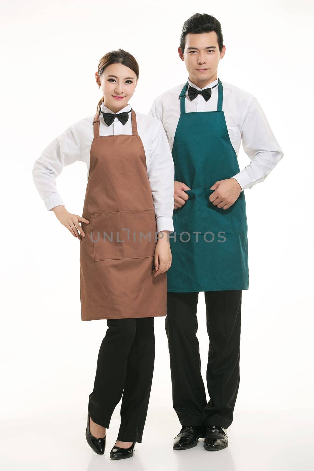 Wear clothing occupation Chinese waiters in white background