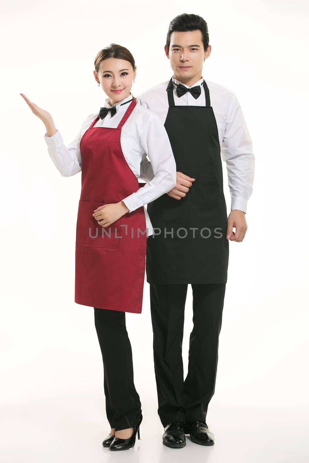 Wear clothing occupation Chinese waiters in white background