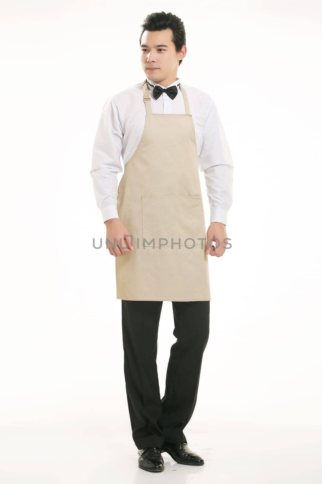 Wear clothing occupation Chinese waiters in white background
