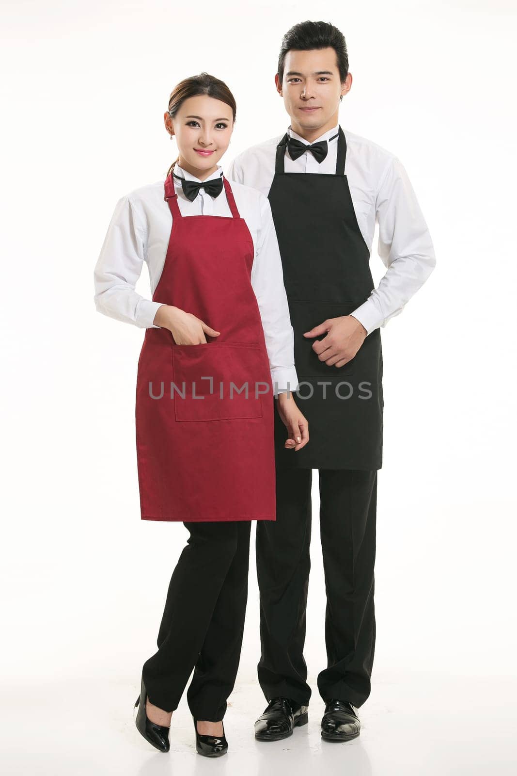 wear clothing occupation chinese waiters in white background