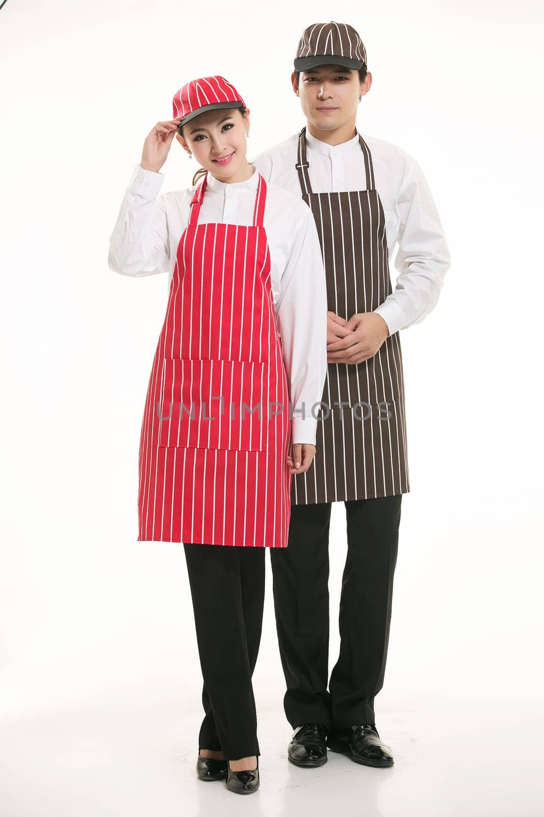 Wear clothing occupation Chinese waiters in white background