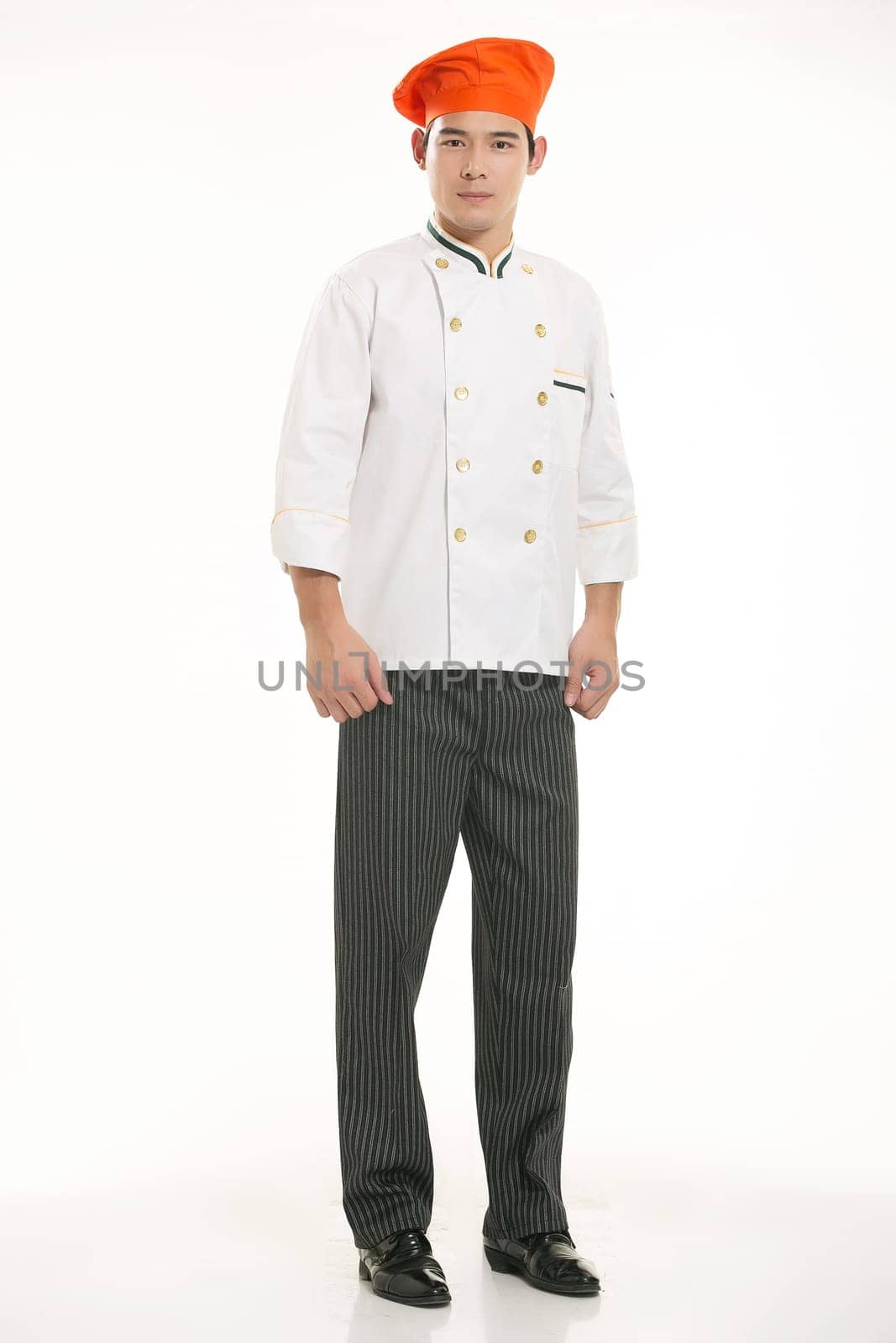 Wearing all kinds of clothing chef dietitian in front of white background