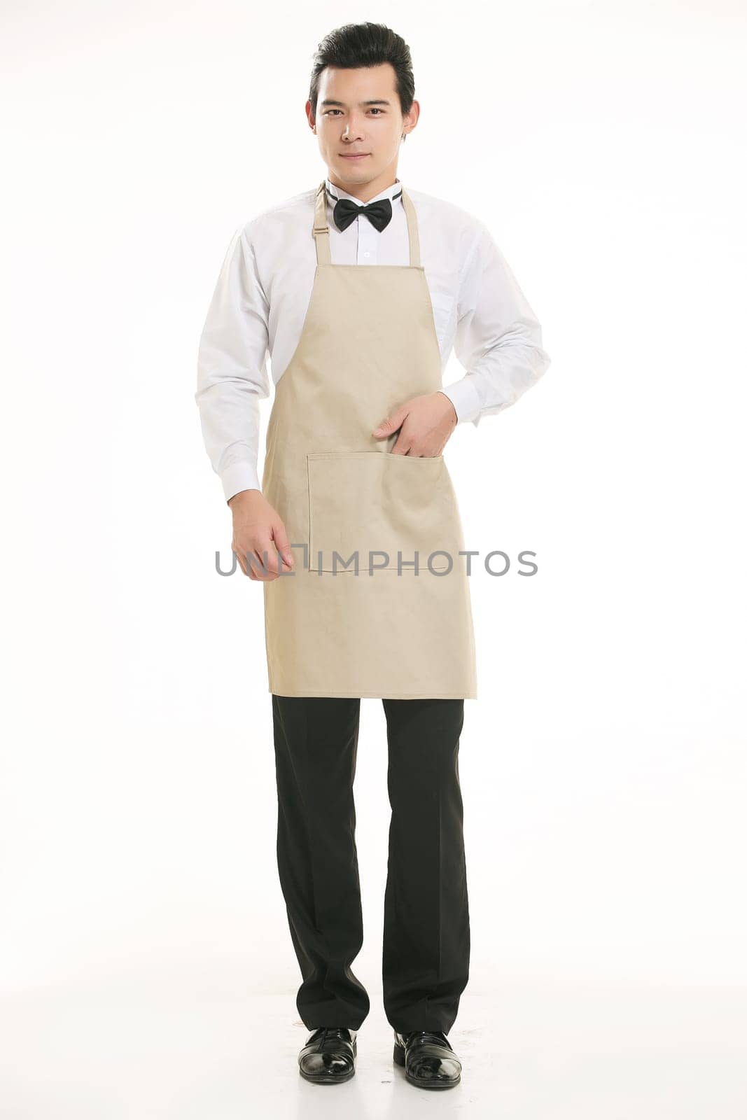 Wear clothing occupation Chinese waiters in white background