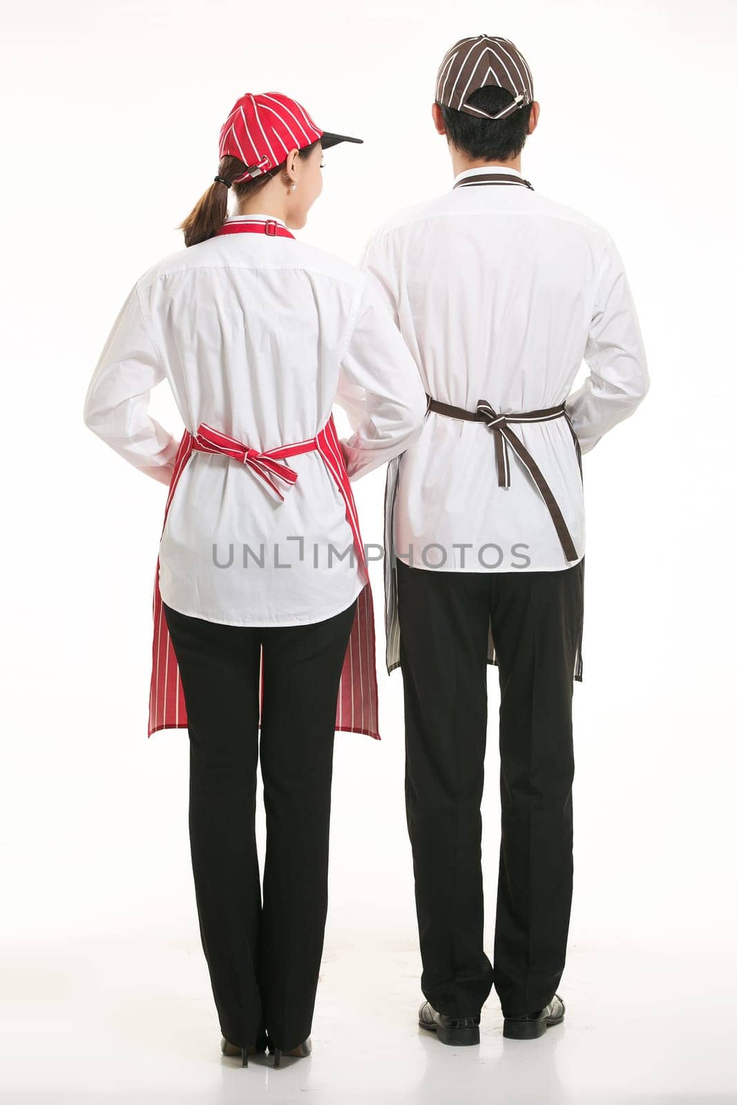 Wear clothing occupation Chinese waiters in white background