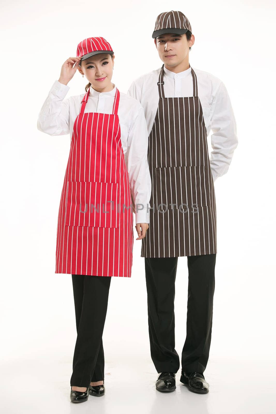 Wear clothing occupation Chinese waiters in white background