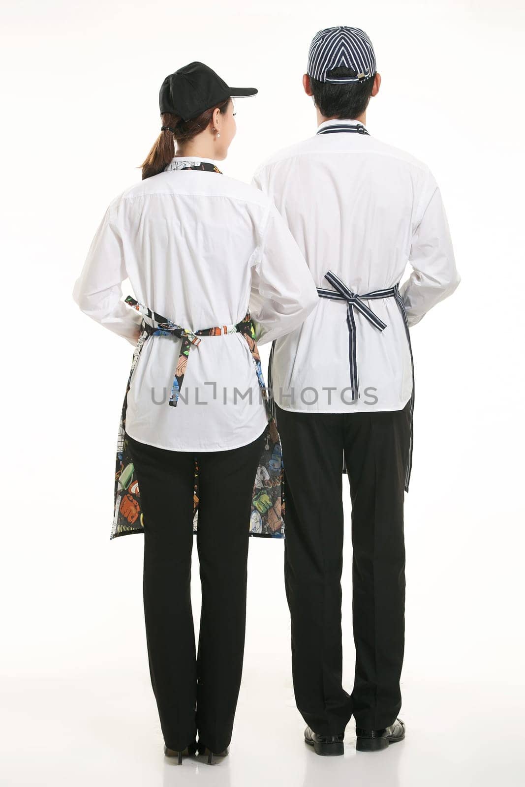 Wear clothing occupation Chinese waiters in white background