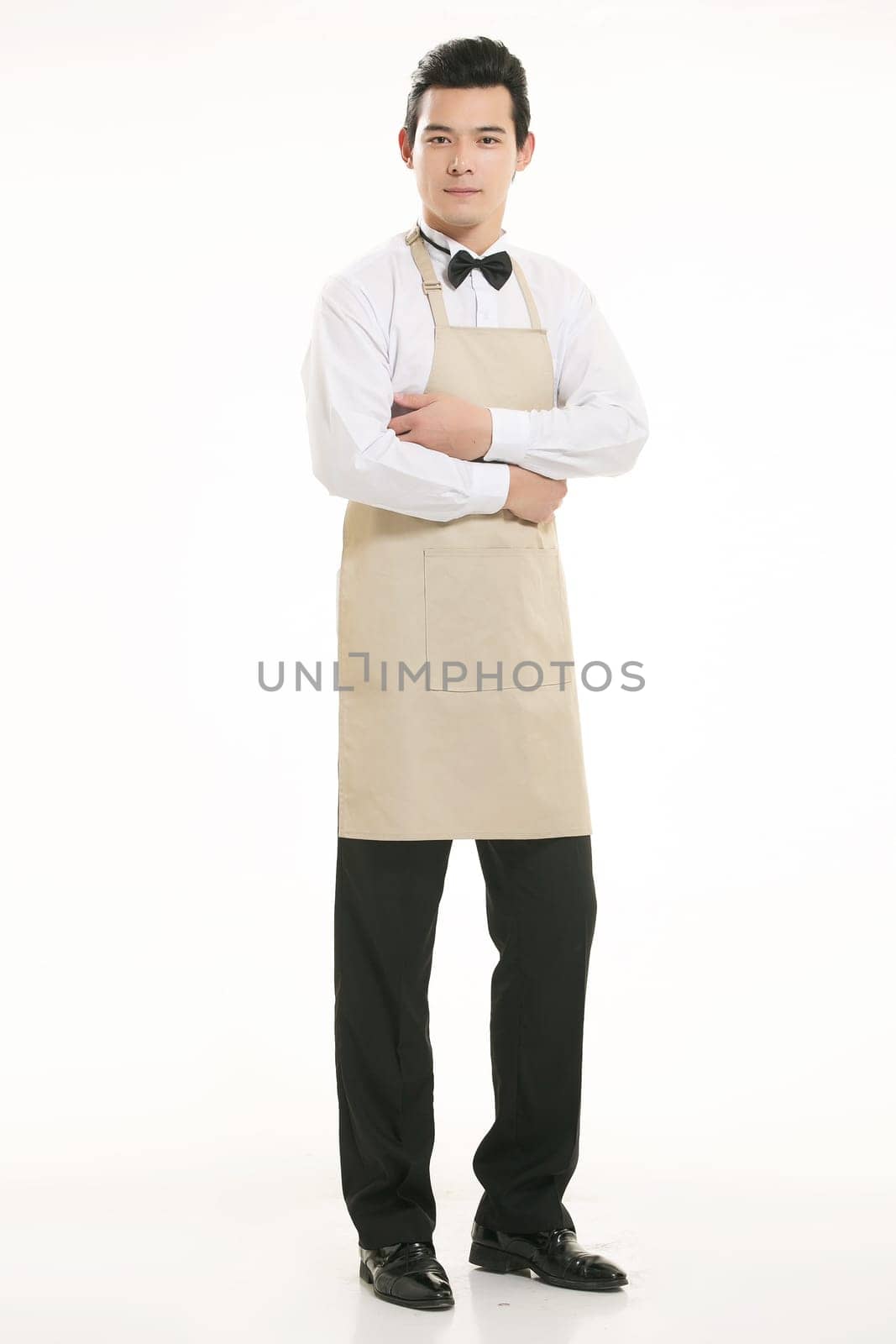 Wear clothing occupation Chinese waiters in white background