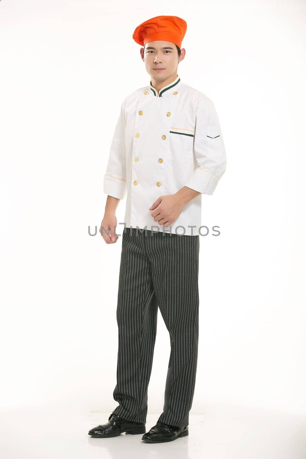 Wearing all kinds of clothing chef dietitian in front of white background