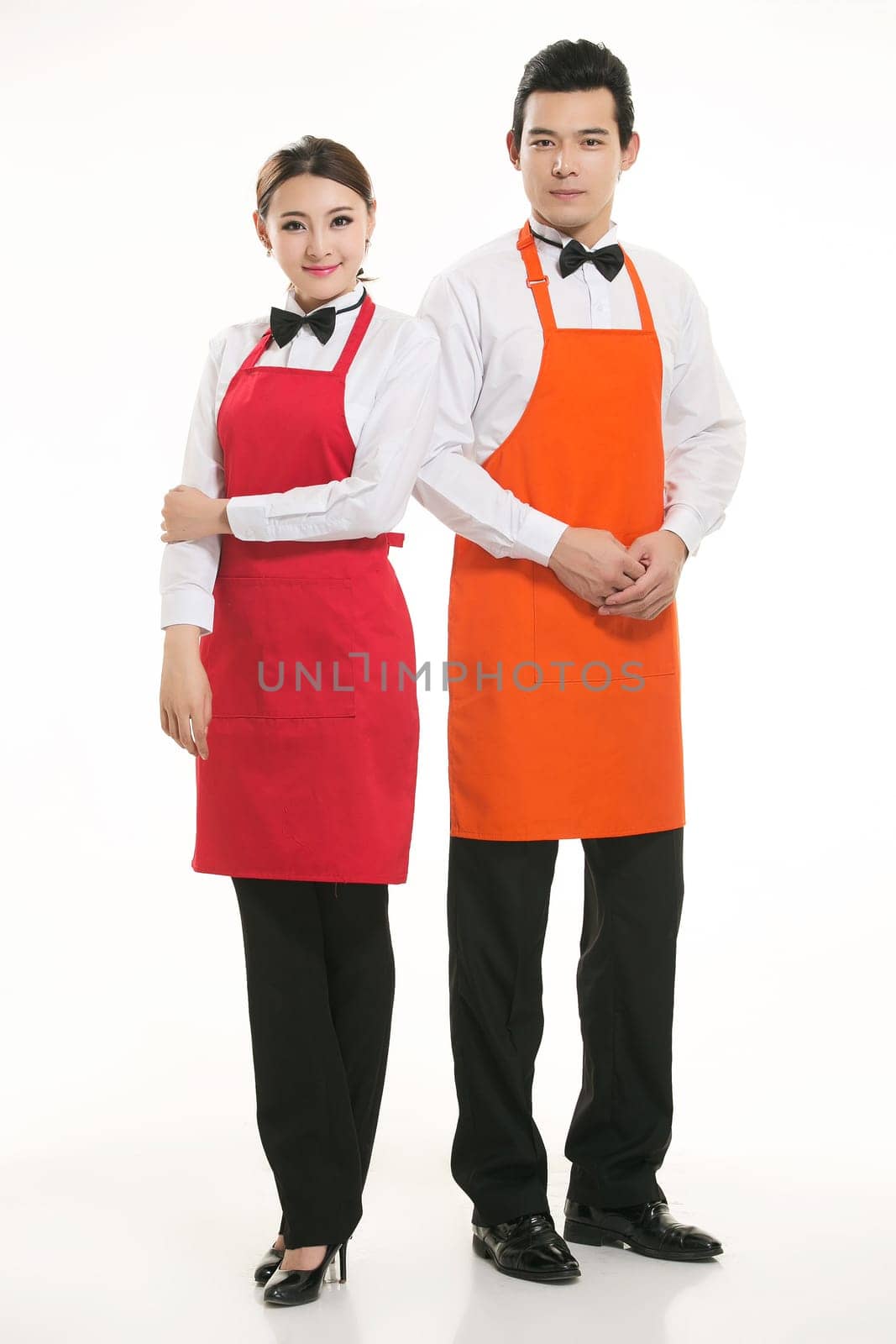 Wear clothing occupation Chinese waiters in white background