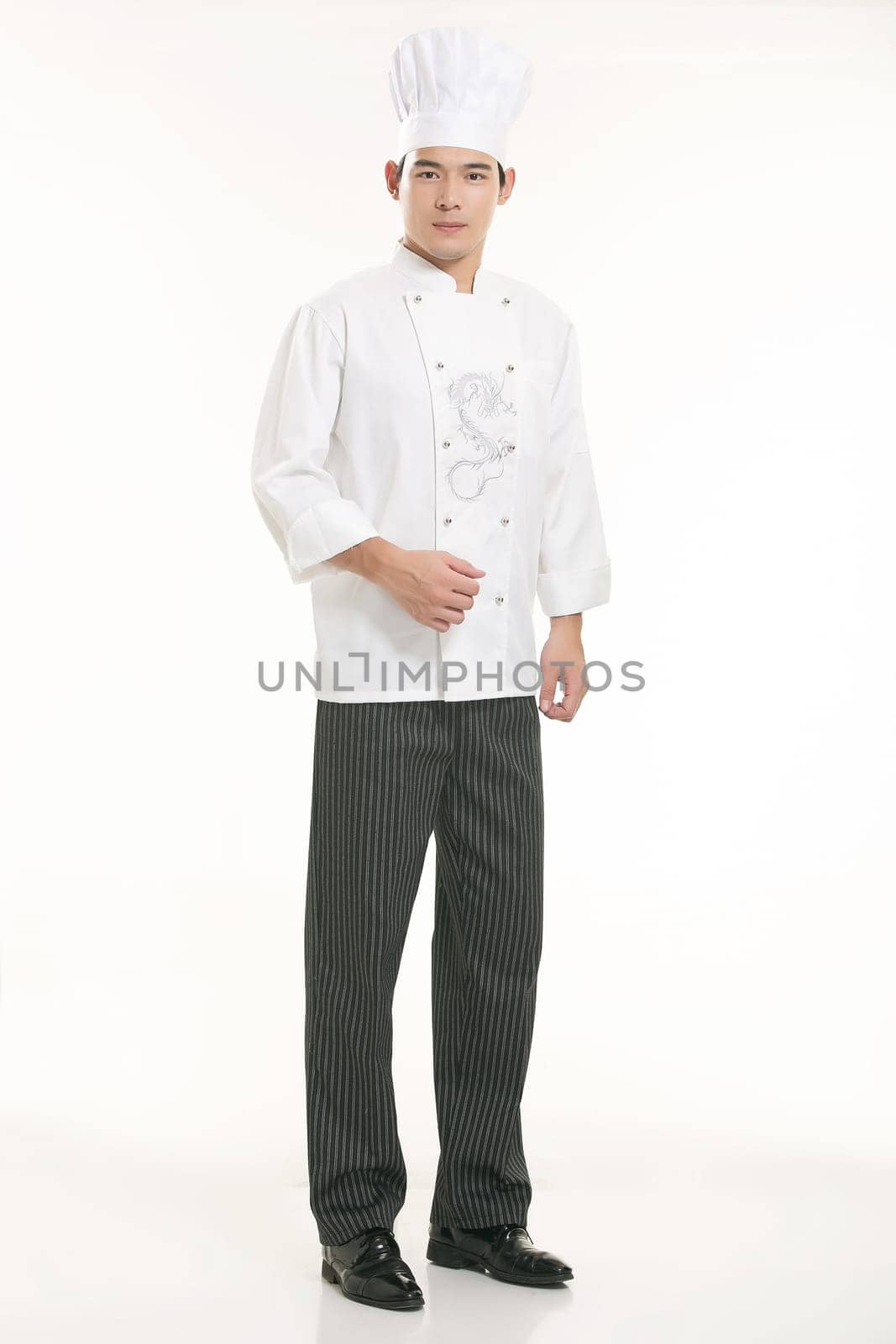Wearing all kinds of clothing chef dietitian in front of white background