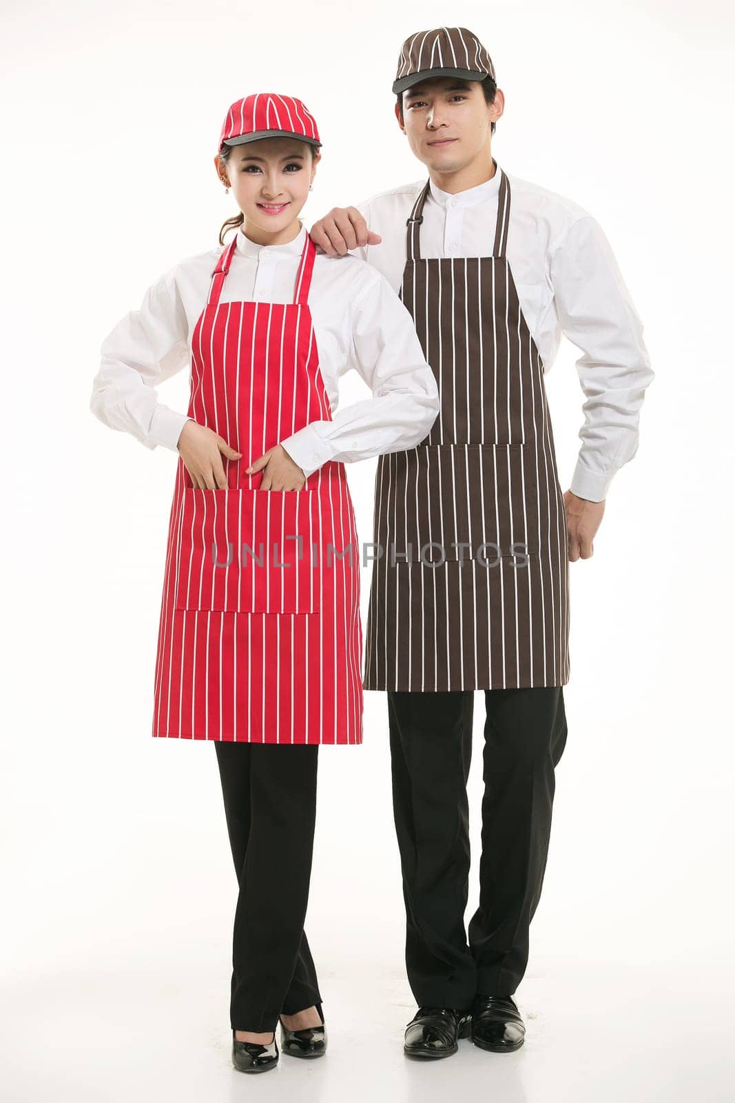 Wear clothing occupation Chinese waiters in white background