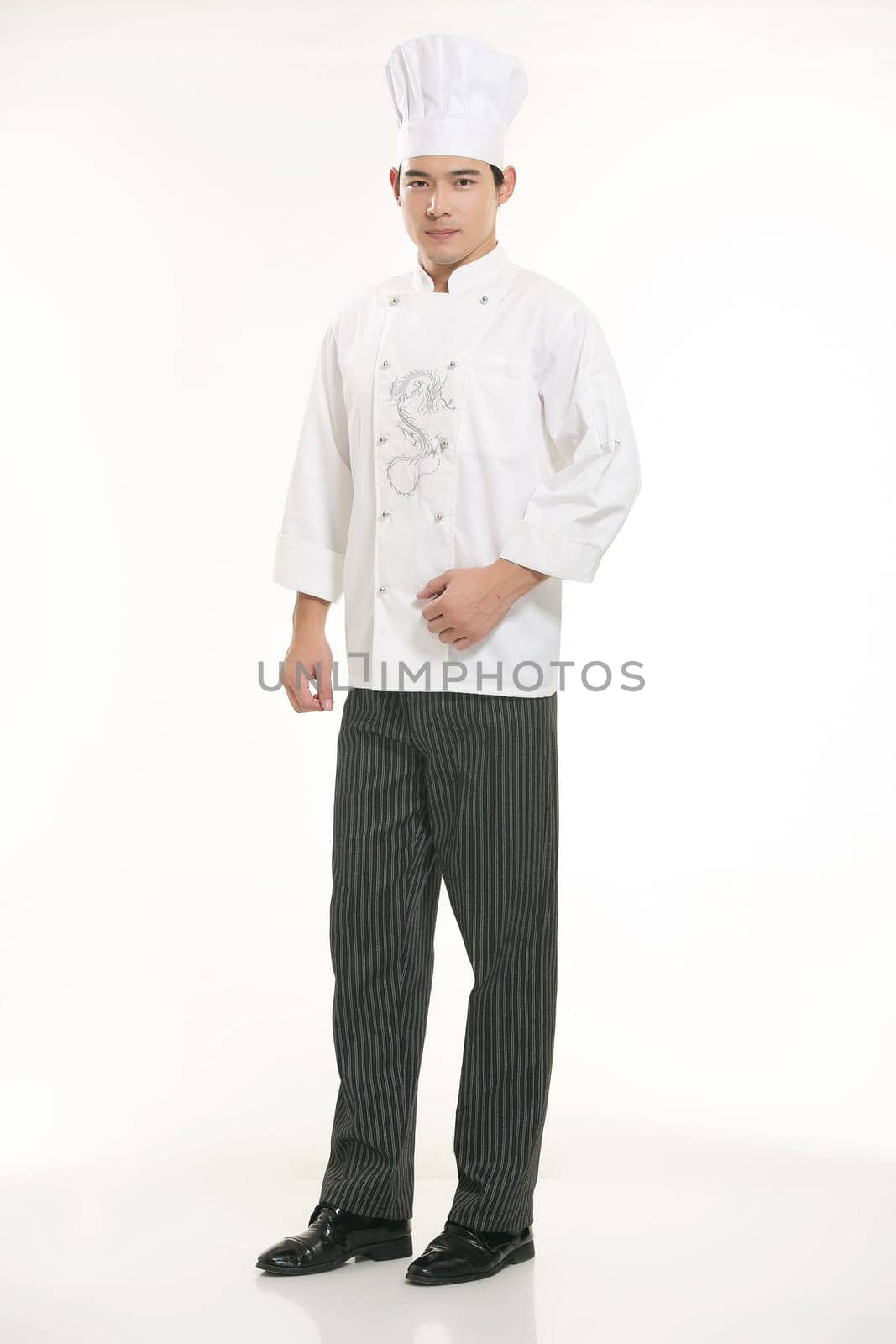Wearing all kinds of clothing chef dietitian in front of white background