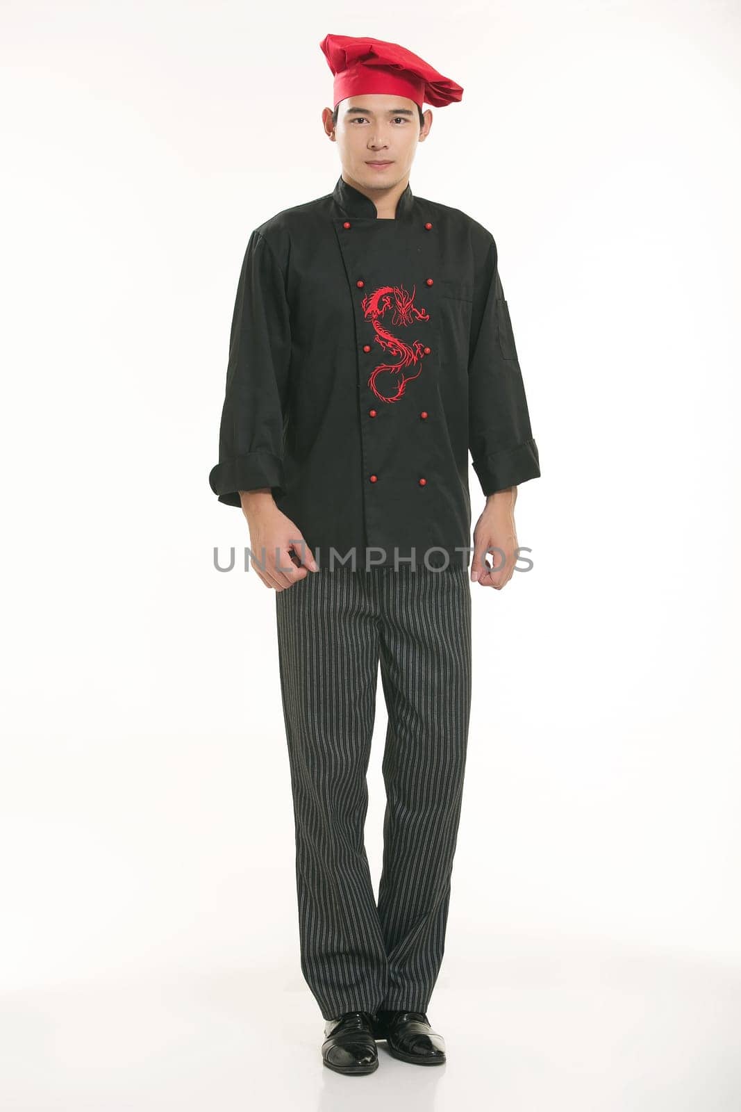 Wearing all kinds of clothing chef dietitian in front of white background