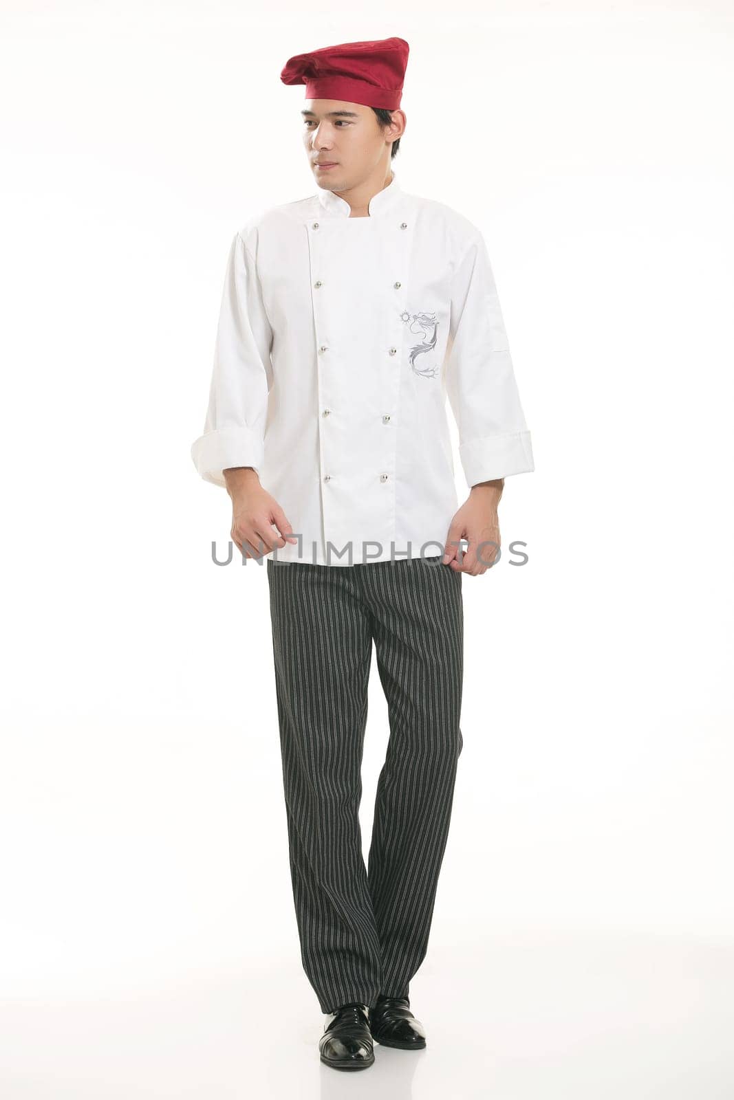 Wearing all kinds of clothing chef dietitian in front of white background