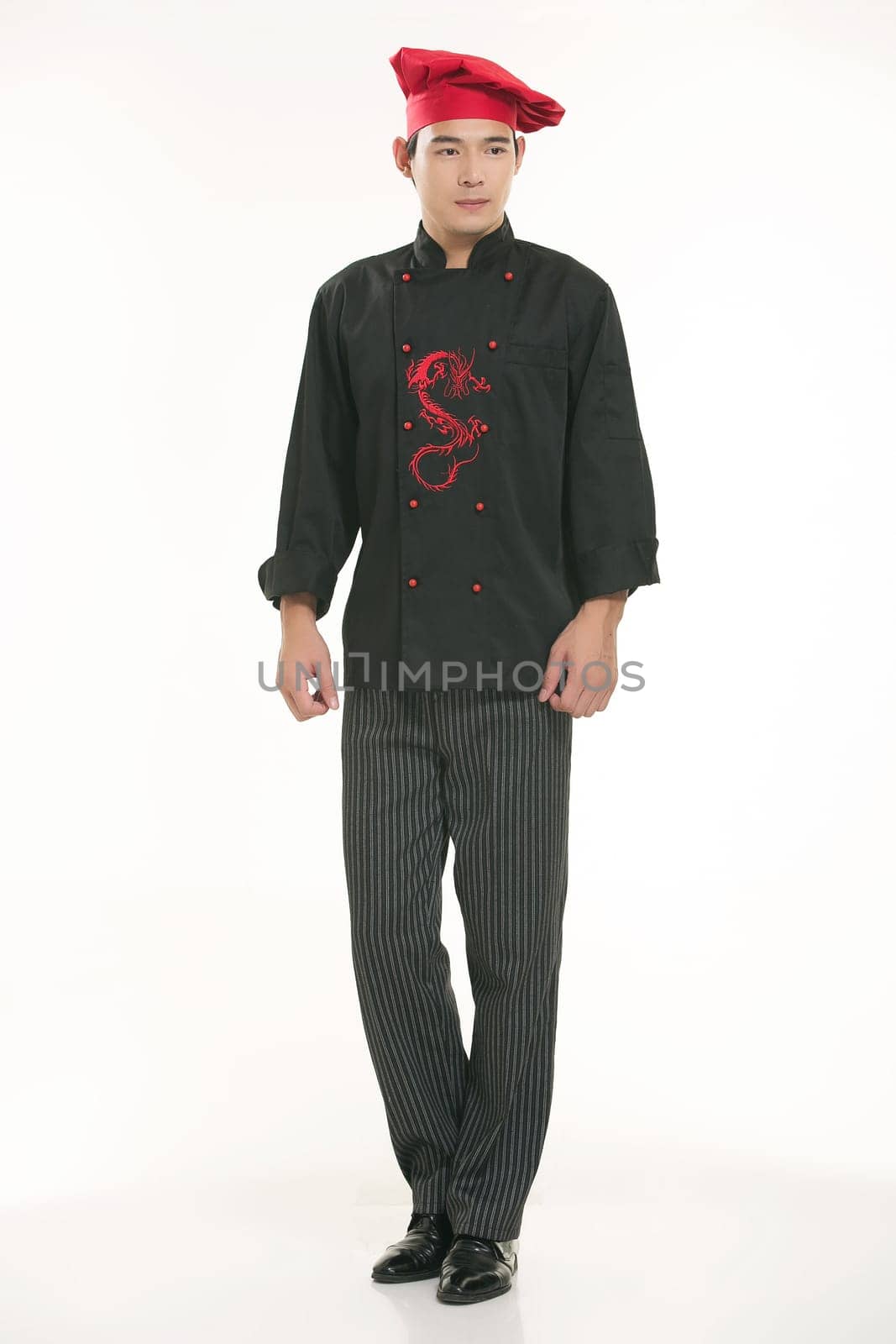 Wearing all kinds of clothing chef dietitian in front of white background