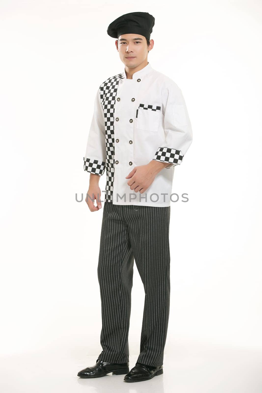 Wear clothing occupation Chinese waiters in white background