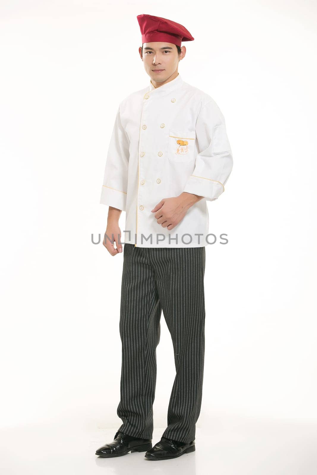 Wear clothing occupation Chinese waiters in white background