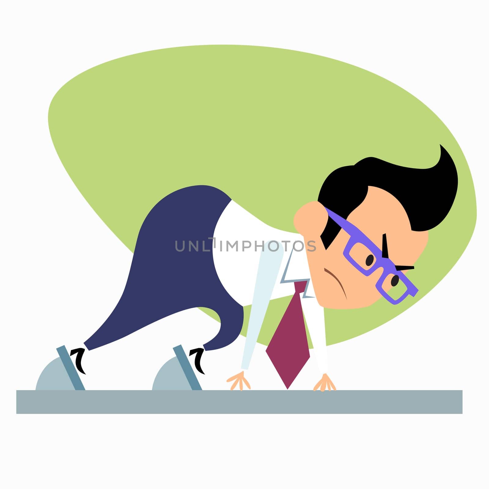 Businessman at the start of the treadmill startup. The image of business as a sport. Businessman in sports situations