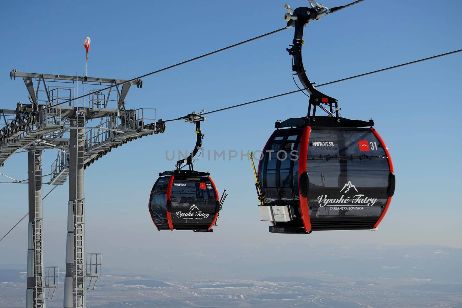 Mountains in winter with cable car