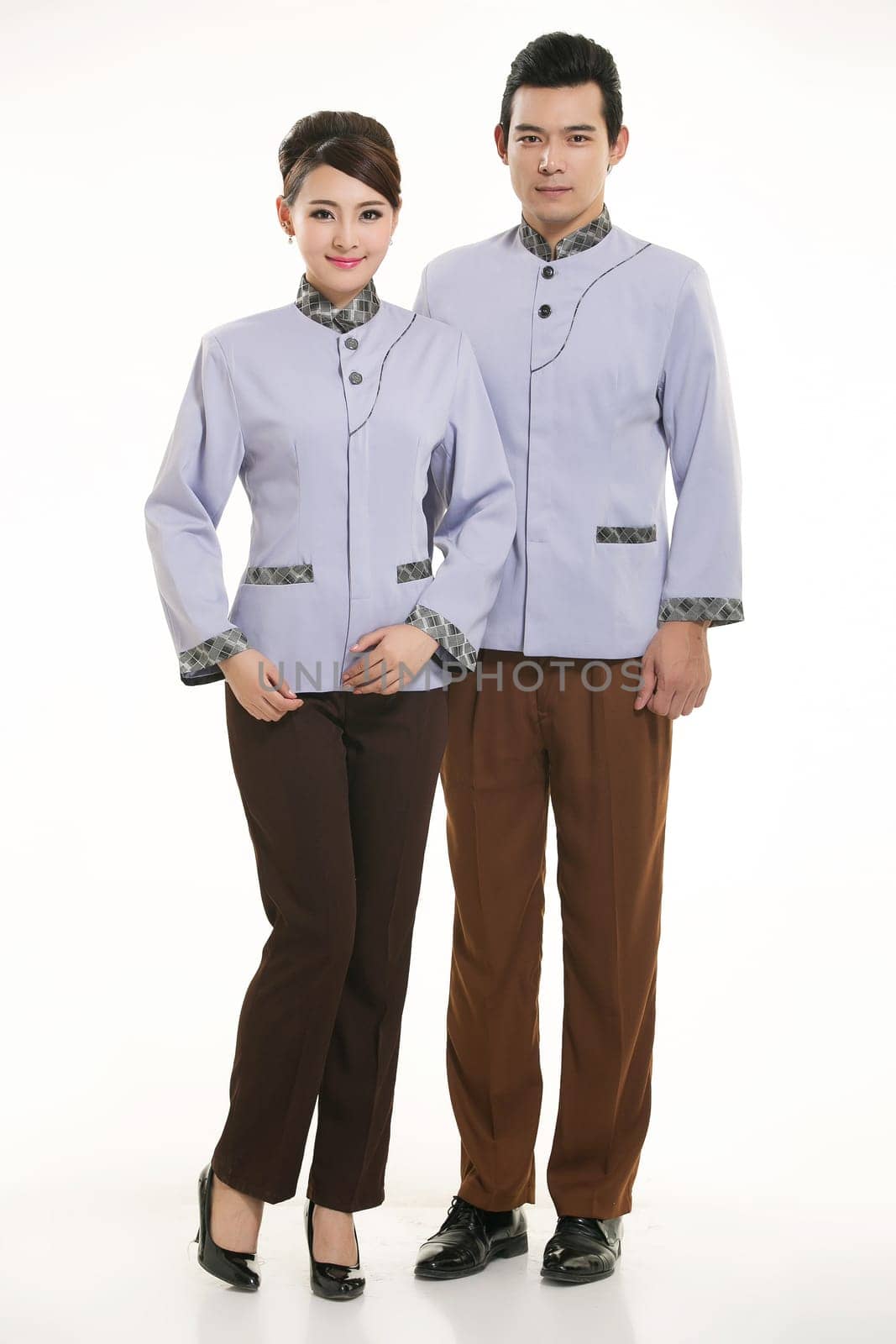 Wear clothing occupation Chinese waiters in white background