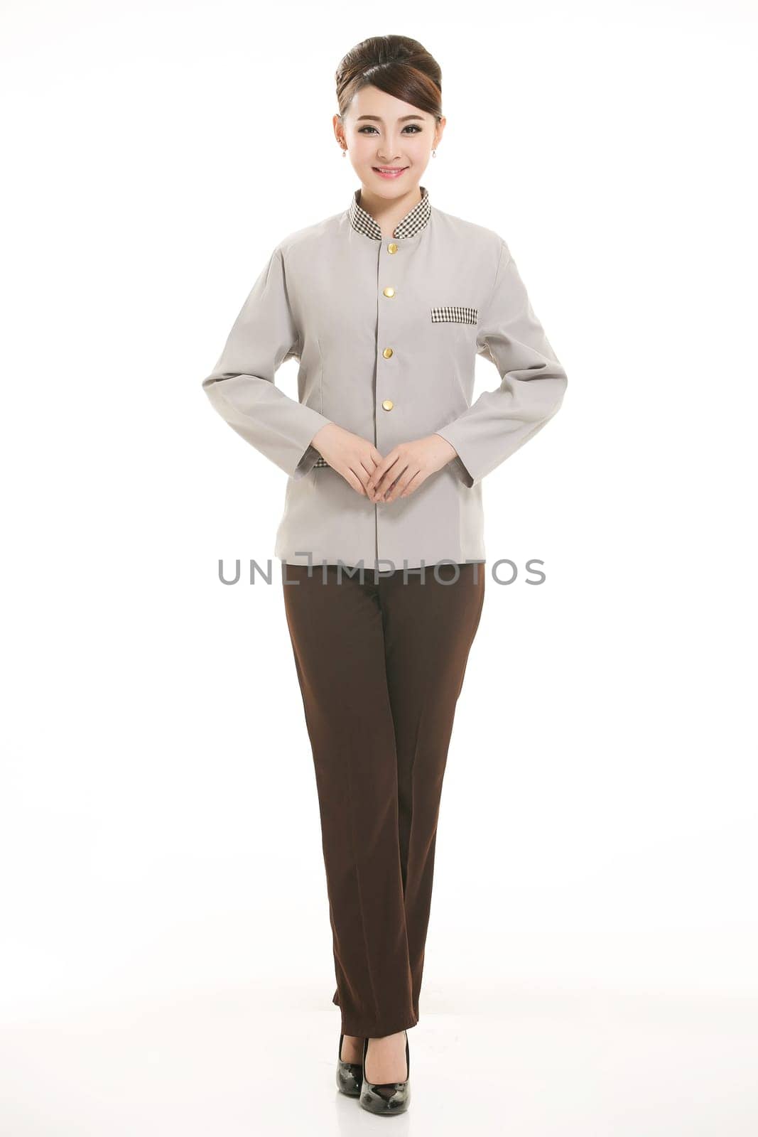 Wear clothing occupation Chinese waiters in white background