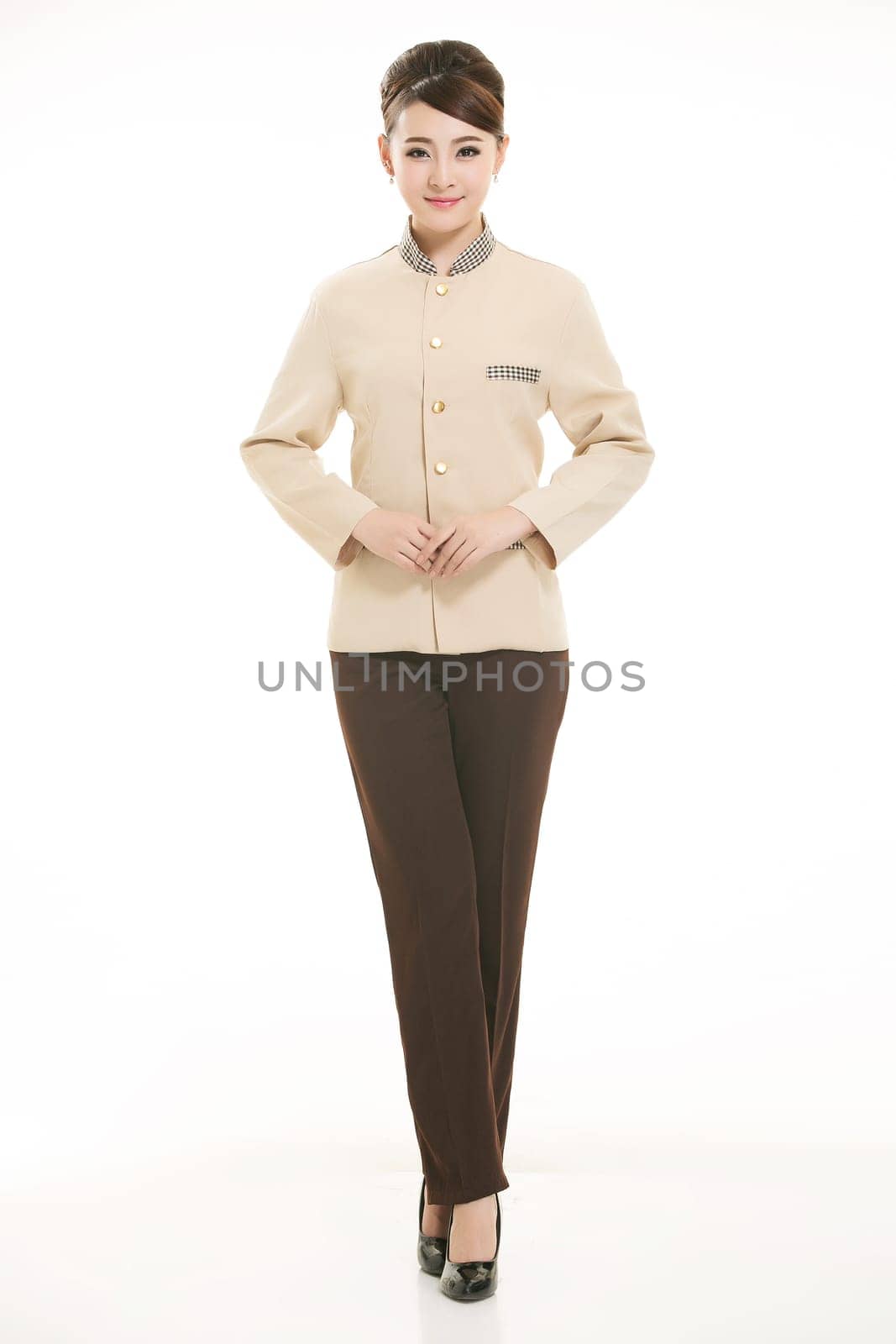 Wear clothing occupation Chinese waiters in white background