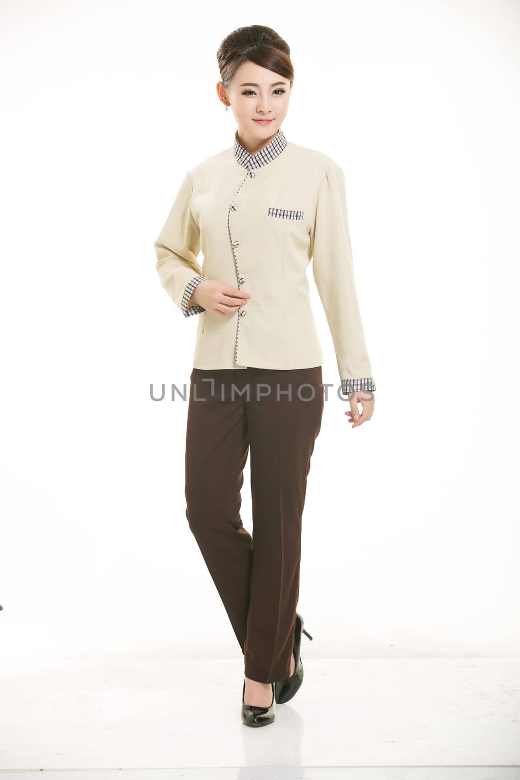 Wear clothing occupation Chinese waiters in white background