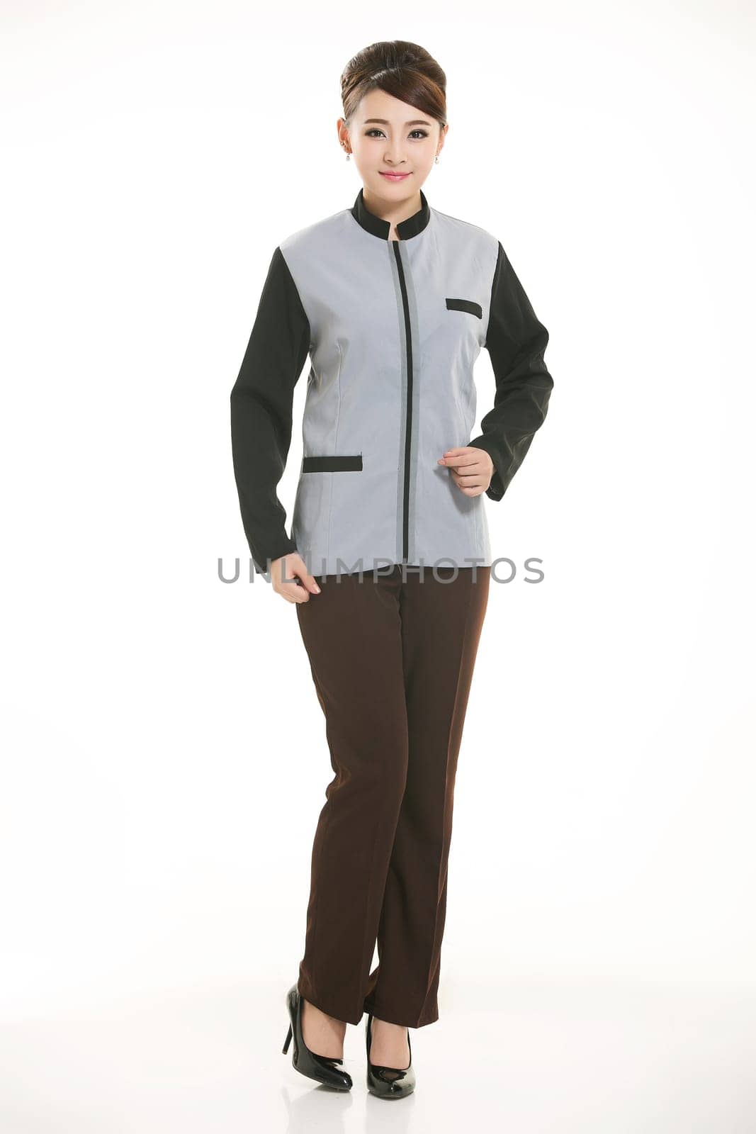 Wear clothing occupation Chinese waiters in white background