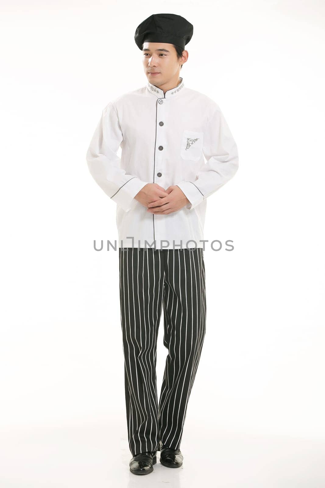 Wear clothing occupation Chinese waiters in white background