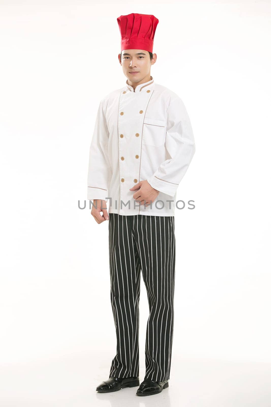 Wear clothing occupation Chinese waiters in white background
