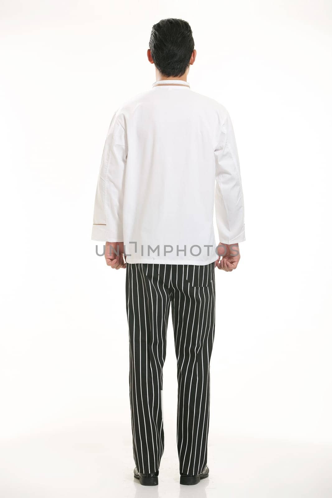 Wear clothing occupation Chinese waiters in white background